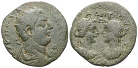 Cilicia, Seleucia ad Calycadnum. Valerian I, AD 253–260. AE. 11.98 g. 31.94 mm.
Obv ΑΥ Κ ΠΟ ΛΙΚ [ΟΥΑΛΕΡΙΑNΟC]. Radiate, draped and cuirassed bust of V...