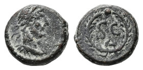 Syria, Antioch. Nerva, AD 96–98. AE. 1.39 g. 11.00 mm.
Obv: Laureate head of Nerva, right.
Rev: SC Α in laurel wreath.
Very Fine.