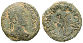 Syria, Abila. Commodus, AD 180–192. AE. 9.25 g. 23.94 mm.
Obv: ΑΥΤΟ ΚΑΙϹ ΚΟΜΟΔΟϹ. Laureate head of Commodus, right.
Rev: ϹΕ ΑΒΙΛΗΝ Κ Ϲ Ι Α Α Γ ΑΝϹ. Nu...