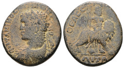 Syria, Hieropolis. Caracalla, AD 198–217. AE. 11.89 g. 27.47 mm.
Obv: […] ΑΝΤΩΝΙΝΟϹ. Laureate, draped and cuiarssed bust of Caracalla, left.
Rev: ΘΕΑϹ...