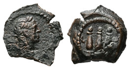 Egypt, Alexandria. Trajan, AD 112–113 L IϚ = year 16. AE. 2.05 g. 16.10 mm.
Obv: Laureate head of Trajan, right.
Rev: L [ΙϚ]. Hem-hem crown.
Ref: RPC ...