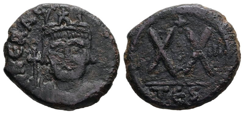 Heraclius, AD 610-641. AE, Half Follis. 5.84 g. 20.28 mm. Thessalonica.
Obv: dN ...