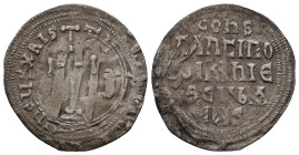 Constantine VI and Irene, AD 780-797. AR, Miliaresion. 1.84 g. 22.55 mm. Constantinople.
Obv: IҺSЧSXPIS-TЧSҺICA. Cross potent on three steps
Rev: COҺS...