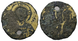 Basil II Bulgaroktonos and Constantine VIII (?), AD 976-1025. AV, Fourrèe Solidus. 1.34 g. 18.86 mm. Constantinople.
Obv: Bust of Christ facing with n...