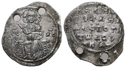 Michael VII Ducas, AD 1071-1078. AR, 2/3 Miliaresion. 1.36 g. 22.10 mm. Constantinople.
Obv: IC - XC. Christ Pantokrator seated facing on throne.
Rev:...