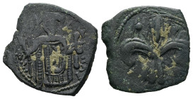 Empire of Nicaea. Theodore II Ducas Lascaris, AD 1254-1258. AE, Tetarteron. 2.06 g. 19.70 mm. Magnesia.
Obv: Theodore, wearing loros, standing facing,...