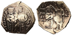 John V Palaeologus, Anna of Savoy. AD 1341-1391. AV, Hyperpyron. 3.19 g. 23.16 mm. Constantinople.
Obv: Anna, holding trefoil scepter and placing hand...