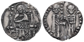 Republic of Venice. Pietro Gradenigo, AD 1289-1311. AR, Grosso. 2.02 g. 21.21 mm. Venice.
Obv: PE GRADONICO / S M VENETI. Doge (duke) stands facing re...