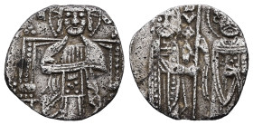 Republic of Venice. AR, Grosso. 1.03 g. 15.35 mm. Venice.
Obv: Facing figure of Nimbate Christ Pantocrator, enthroned, [IC XC] field to the left and r...