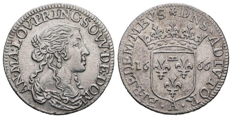 France. Principality of Dombes. Anne Marie Louise, AD 1652-1693. AR, 5 Sols. 1.9...