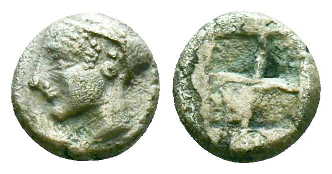 Greek Coins, 

 Ionia, Phokaia, AR Diobol,Circa 521-478 BC.

Obv: Archaic female...