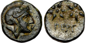 Greek Pergamon; Obverse: Helmeted head of Athena right. Reverse: ΠEPΓ. Two stars.
10mm 1.00g