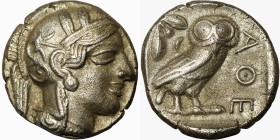 ATTICA, Athens. Circa 454-404 BC. AR Tetradrachm Obverse: Head of Athena right, with frontal eye, wearing earring, necklace, and crested Attic helmet ...