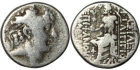 SELEUKID KINGS of SYRIA. Philip I Philadelfos. AR Silver. Obv.: diademed head of King right. Rev.: Zeus seated left, holding Nike in his right hand an...