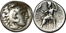 Alexander iii and successors. Silver Drachm Obverse: Head of Herakles to right, wearing lion skin headdress Rev: Zeus seated left on low throne, holdi...