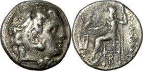 Alexander iii and successors. Silver Drachm Obverse: Head of Herakles to right, wearing lion skin headdress Rev: Zeus seated left on low throne, holdi...