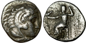 Alexander iii and successors. Silver Drachm Obverse: Head of Herakles to right, wearing lion skin headdress Rev: Zeus seated left on low throne, holdi...