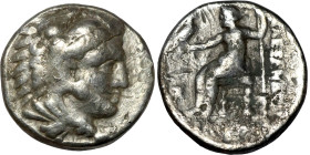 Alexander iii and successors. Silver Drachm Obverse: Head of Herakles to right, wearing lion skin headdress Rev: Zeus seated left on low throne, holdi...