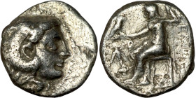 Alexander iii and successors. Silver Drachm Obverse: Head of Herakles to right, wearing lion skin headdress Rev: Zeus seated left on low throne, holdi...