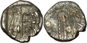 Phoenicia, Obol, Sidon (375-333 BC) Obverse: Galley l.; legend in Phoenician, Reverse. Persian king battling lion
9mm 0,66g0