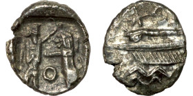 Phoenicia, Obol, Sidon (375-333 BC) Obverse: Galley l.; legend in Phoenician, Reverse. Persian king battling lion
10mm 0,72g0