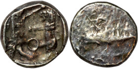 Phoenicia, Obol, Sidon (375-333 BC) Obverse: Galley l.; legend in Phoenician, Reverse. Persian king battling lion
9mm 0,77g0