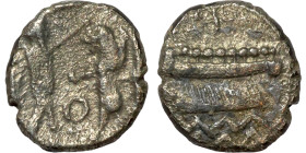 Phoenicia, Obol, Sidon (375-333 BC) Obverse: Galley l.; legend in Phoenician, Reverse. Persian king battling lion
8mm 0,76g0