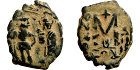 Heraclius and Hercalius. Constantine Follis. Obverse: Heraclius on left, Heraclius Constaninte on right, standing facing, each holding globus cruciger...