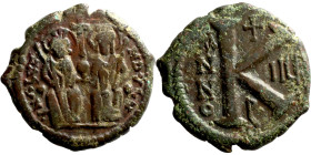 Justin II and Sophia (565-578) Half Follis Obverse: DN IVSTINVS PP AVG Justin and Sophia on thrones Reverse: Large K between ANNO and regnal year
22m...