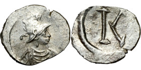 Anonymous, time of Justinian I, AR, Half Siliqua Obv: Draped and cuirassed bust of Constantinopolis to right, wearing crested helmet. Rev: Large K.
1...