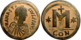 Anastasius I (491-518) Follis. Obverse: DN ANASTASVS PP AVG diademed, draped, and cuirassed bust right Reverse: Large M
34mm 17,45g

Artificial san...