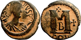 Justin I (518-527) Follis Obverse: :D N IVSTINVS PP AVG, diademed, draped, and cuirassed bust right Reverse: Large M
29mm 9,57g

Artificial sand pa...