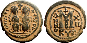 Justin II and Sophia Follis Obverse: DN IVSTINVS PP AVG Justin and Sophia on thrones Reverse: Large M between ANNO and regnal year, above cross.
30mm...