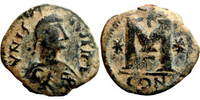 Imitation of VI century follis Obverse; diademed, draped, and cuirassed bust right Reverse: Large M, mintmark
28mm 10,68g0