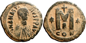 Anastasius I (491-518) Follis. Obverse: DN ANASTASVS PP AVG diademed, draped, and cuirassed bust right Reverse: Large M
32mm 13,86g

Artificial san...