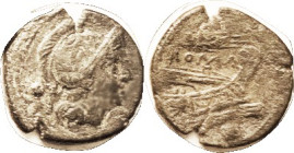 BRONZE, Uncia, 214-212 BC, Roma head r/Prow r, grain ear above, Cr.42/4, Sy.79; AVF, a hair off-ctr, minor crudeness, 2 edge splits, dark greenish pat...