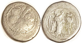 Victoriatus, after 211 BC, Jupiter head r/Victory crowning trophy, Cr. 53/1, Sy.83; VG-F/F, unusually broad flan, decent bright metal. (A F sold for $...