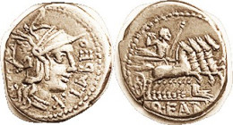 Q. Fabius Labeo, Den., 124 BC, Cr. 273/1, Sy.532; Roma head r/Jupiter in quadriga r, prow below; VF-EF/VF, sl off-ctr, well struck on good metal with ...