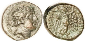 IMPERATORIAL. POMPEY, Soli Pompeiopolis, Æ19x22, Pompey's head r/Nike adv r, monogram; AVF/F, nrly centered, dark greenish patina, minor roughness, po...