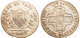 SWITZERLAND, Vaud, Batzen 1829, KM20, 25 mm, Nice VF+, silver color with tone, luster in recesses. (A VF- brought $67, Aureo & Calico 12/21.)