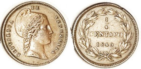 VENEZUELA, 1/4 Centavo, 1843, VF+, sm rev rim flaw, medium brown, scarce & nice. (A VF brought $84, Fischer 5/18.)