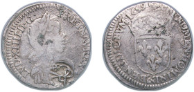 Ottoman Empire 1665 1/8 Ghruš - Mehmed IV (Countermarked on 1⁄12 Ecu, Louis XIV, 1659) VERY RARE Silver (.917) 2.18g VF Wilski(2002),p.134:Tim 03