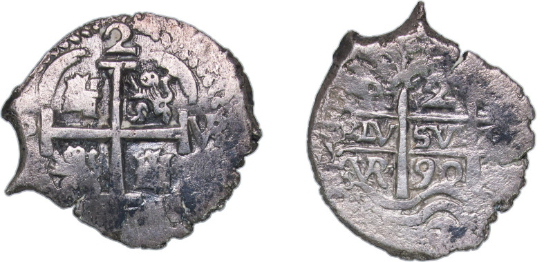 Bolivia Spanish colony 1690 P VR 2 Reales - Charles II Silver (.931) Potosi Mint...