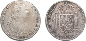 Bolivia Spanish colony 1791 PTS PR 8 Reales - Charles IV Silver (.896) Potosi Mint 26.8g VF KM 73 Cal 684