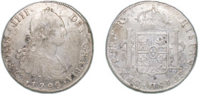 Bolivia Spanish colony 1792 PTS PR 8 Reales - Charles IV Silver (.896) Potosi Mint 26.7g XF KM 73