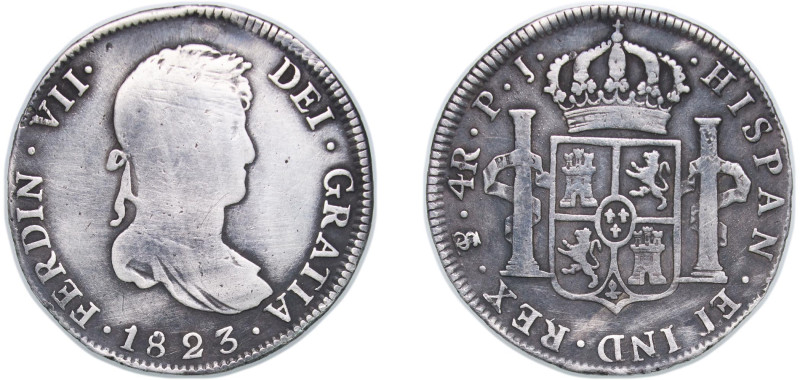 Bolivia Spanish colony 1823 PTS PJ 4 Reales - Ferdinand VII Silver (.896) Potosi...