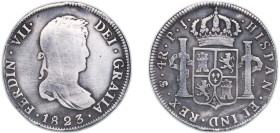 Bolivia Spanish colony 1823 PTS PJ 4 Reales - Ferdinand VII Silver (.896) Potosi Mint 13.23g VF KM 88