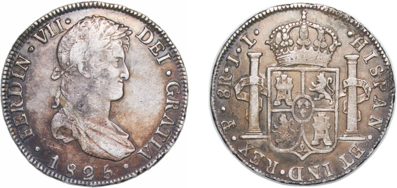 Bolivia Spanish colony 1825 PTS JL 8 Reales - Ferdinand VII Silver (.896) Potosi...