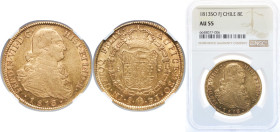 Chile Spanish colony 1813 So FJ 8 Escudos - Ferdinand VII (bust of Carlos IV) Gold (.875) Santiago Mint 27.073g NGC AU 55 KM 78 Fr 29