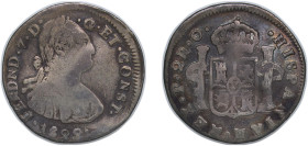 Ecuador Spanish colony 1822 P O 2 Reales - Ferdinand VII Silver (.896) 5.64g VF KM A1 KM 74